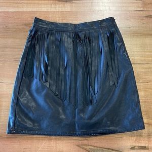 Black faux leather skirt with fringe